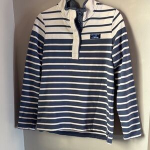 L.L. Bean Blue and White Striped Women’s Henley Pullover Top (XS) 100% cotton